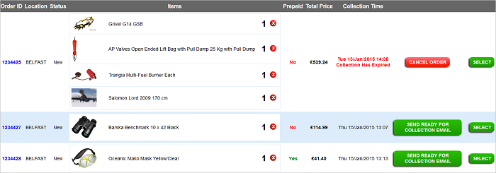 EPOS New Click and Collect Orders screen