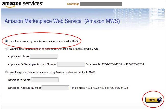 Amazon Marketplace Web Service Seller Account selection