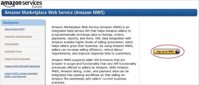 Amazon Marketplace Web Service website