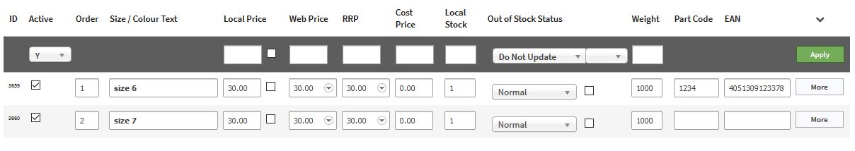 Model Page Stock Stock Status section