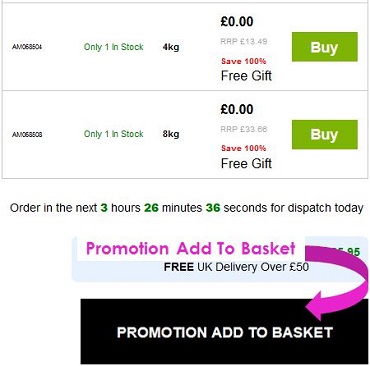 Screen capture showing the location of the Promotion Add To Basket banner on IRP websites