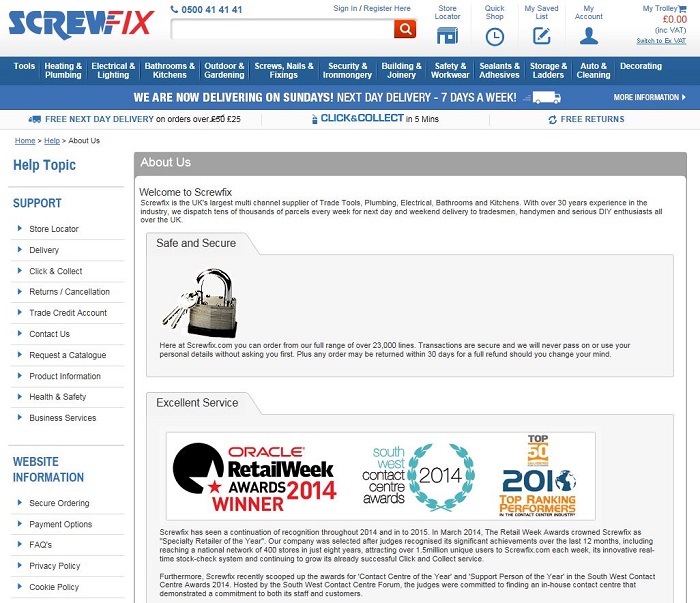 Screwfix About Us page