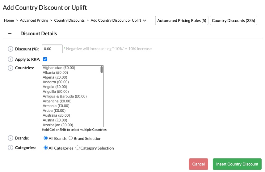 Advanced Pricing Country Pricing Add Country