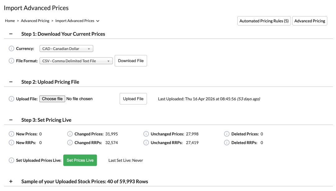IRP Advanced Pricing Bulk Import Prices