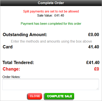 EPOS Complete Order window