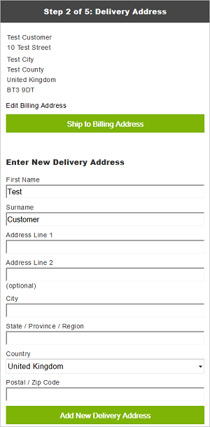 IRP Mobile Delivery Address Page