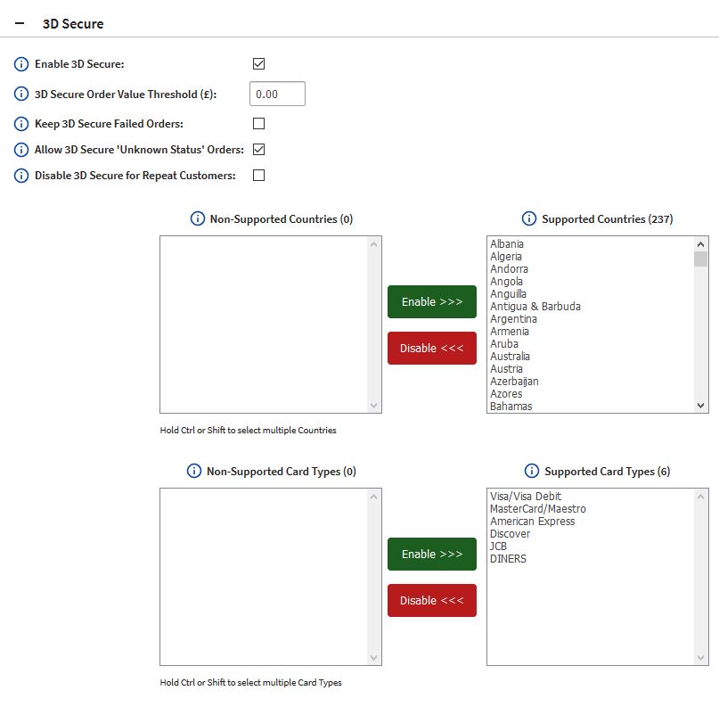 Card Processor Settings