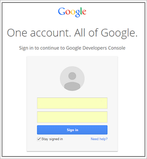 Sign in to Google Developers Console window