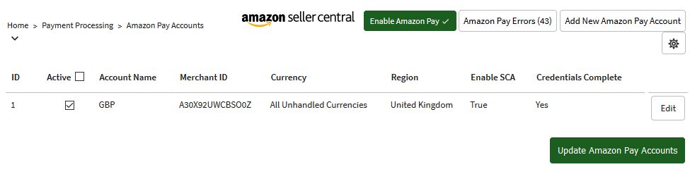 Amazon Pay Accounts Page