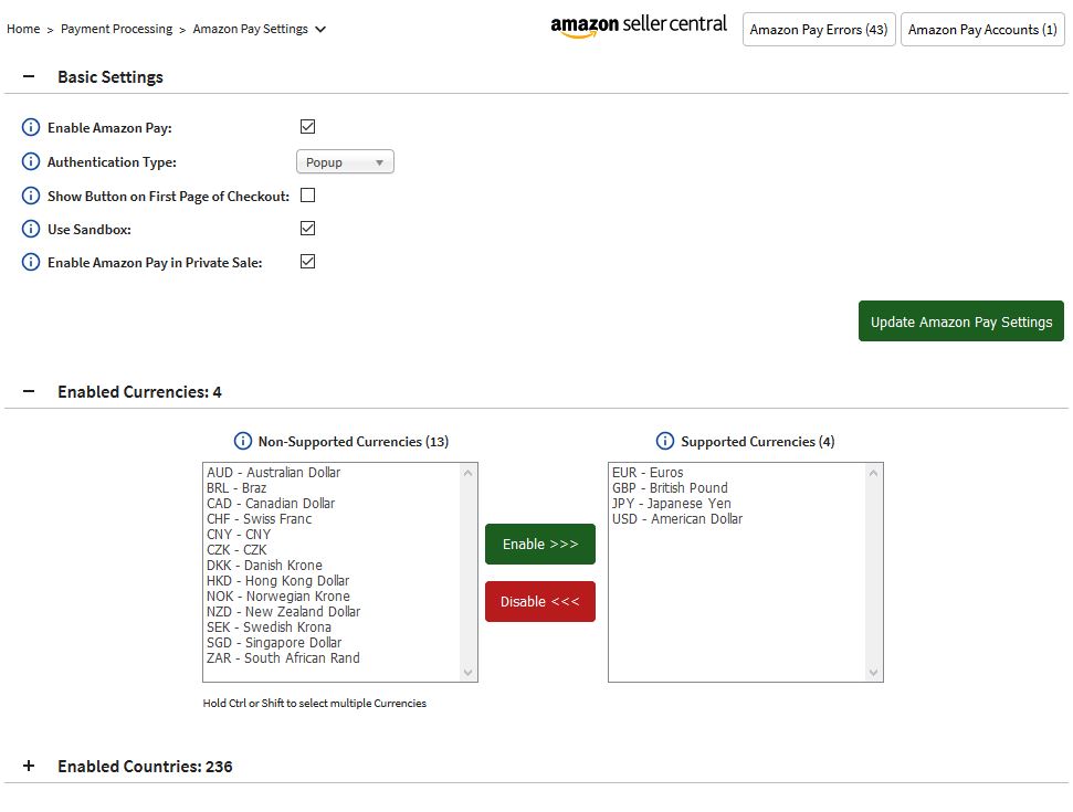 IRP Help Amazon Pay Settings