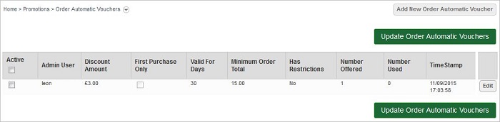 Order Automatic Vouchers screen
