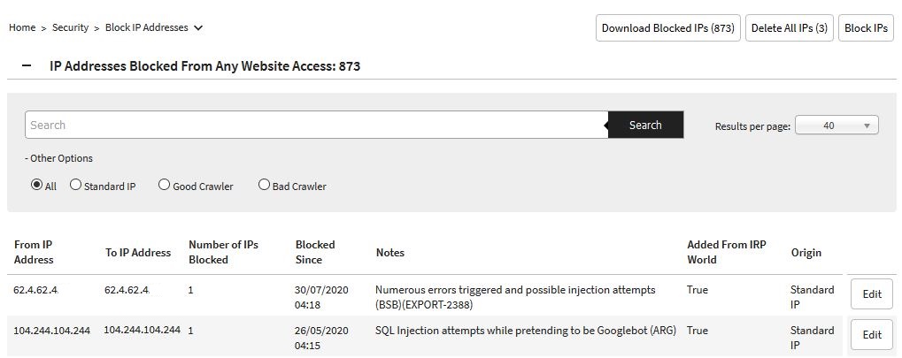 Blocked IP Addresses