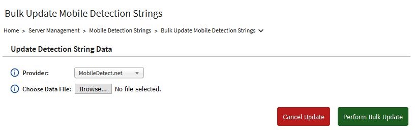 Bulk Update Mobile Detection String screen