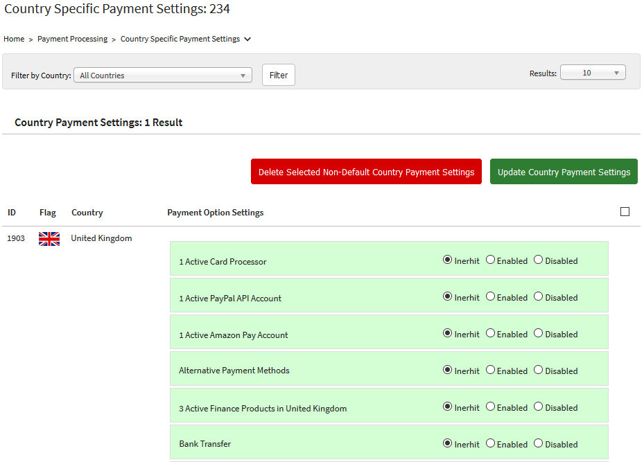 Country Specific Payment Settings