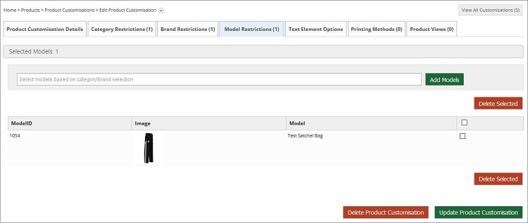 Product Customisation Add Model Restriction