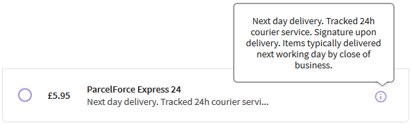 Delivery options pop-up box