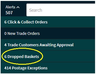 Dropped Baskets Alerts Menu