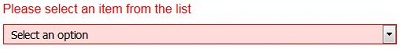 Error message for add-to-basket drop-down list