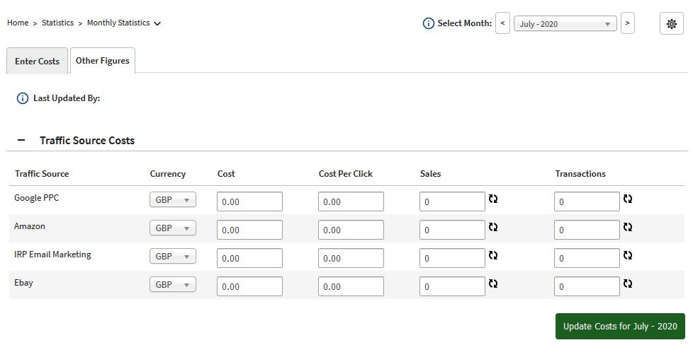 Traffic Source Costs section