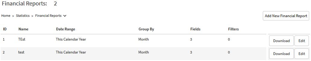 Financial Reports main page in IRP Admin