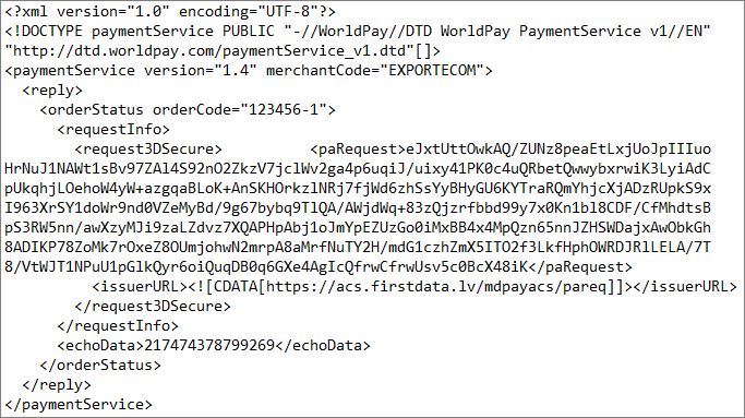 Example WorldPay – Check 3D Secure Enrolment Response