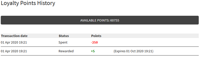IRP Points Based Loyalty page