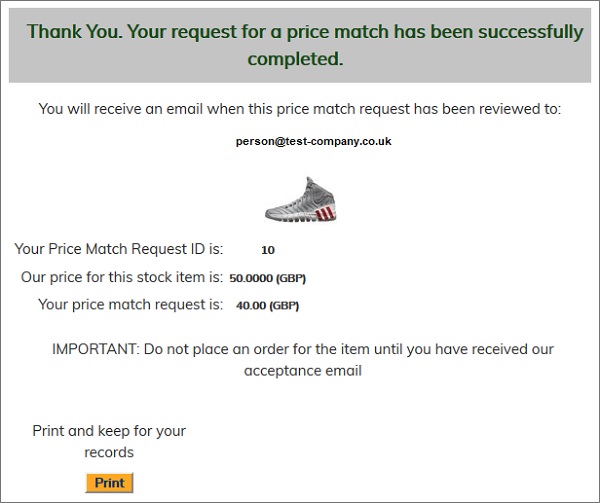 Price Match confirmation