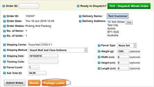 Postage Labels button