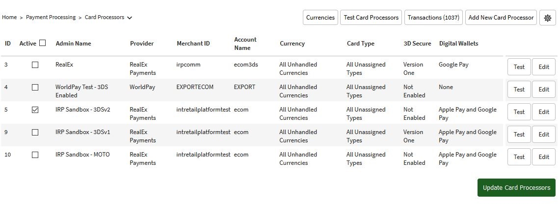 Payment Processors page