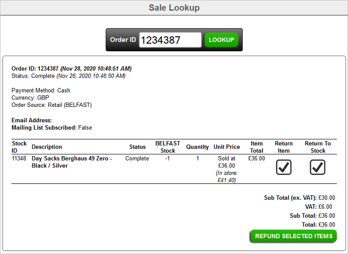 IRP EPOS Refund screen