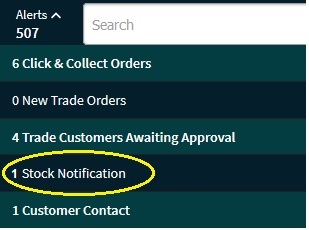 Stock Notification Alert Menu