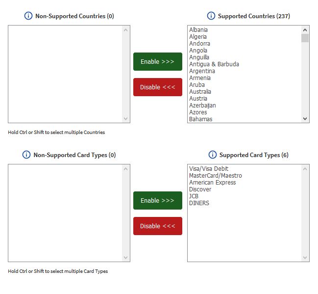 Supported Countries for 3D Secure