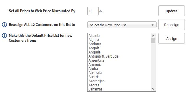 IRP Trade Price Lists Reassign Customers screen