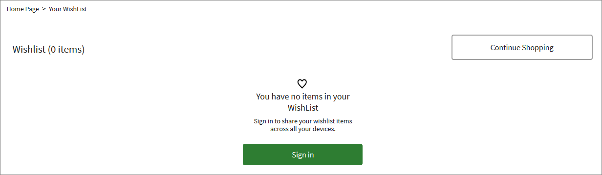 Desktop wish list page