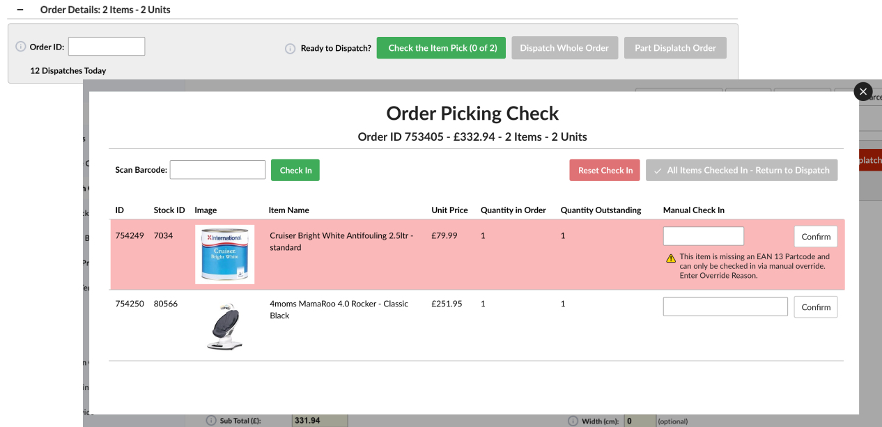 Order Pick Check