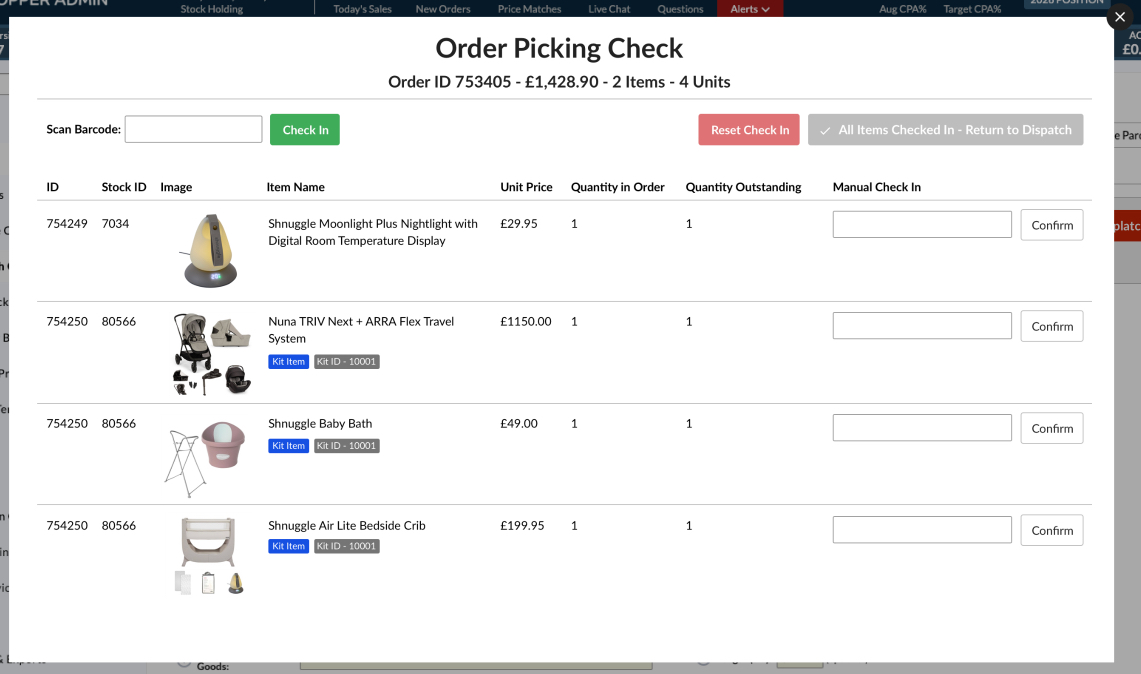 Order Pick Check Kit