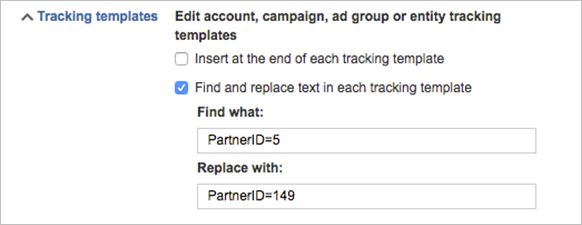 Find and Replace text screen in Bing Ads