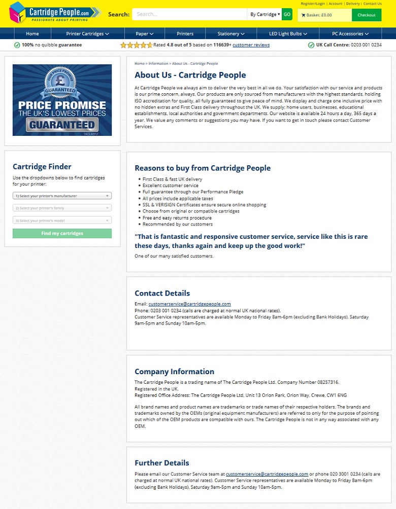 Cartridge People About Us page