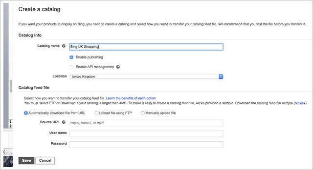 Create a Catalog screen in Bing Ads