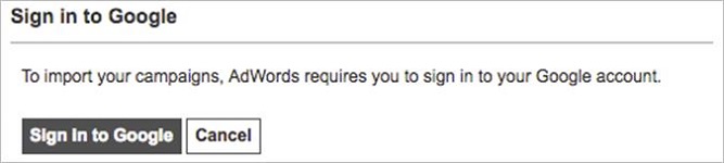 Sign In to Google screen in Bing Ads