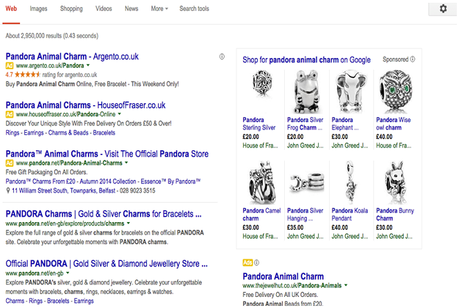 Search engine results showing PPC ads